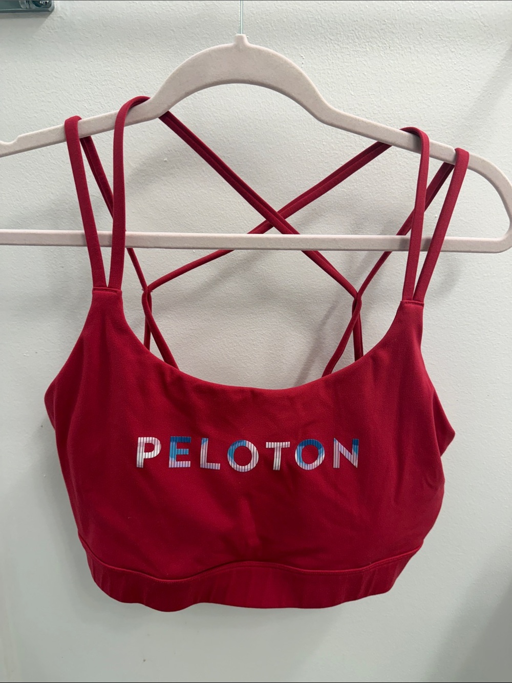 Peloton XL Pink Strappy Crossback Sports Bra with Logo